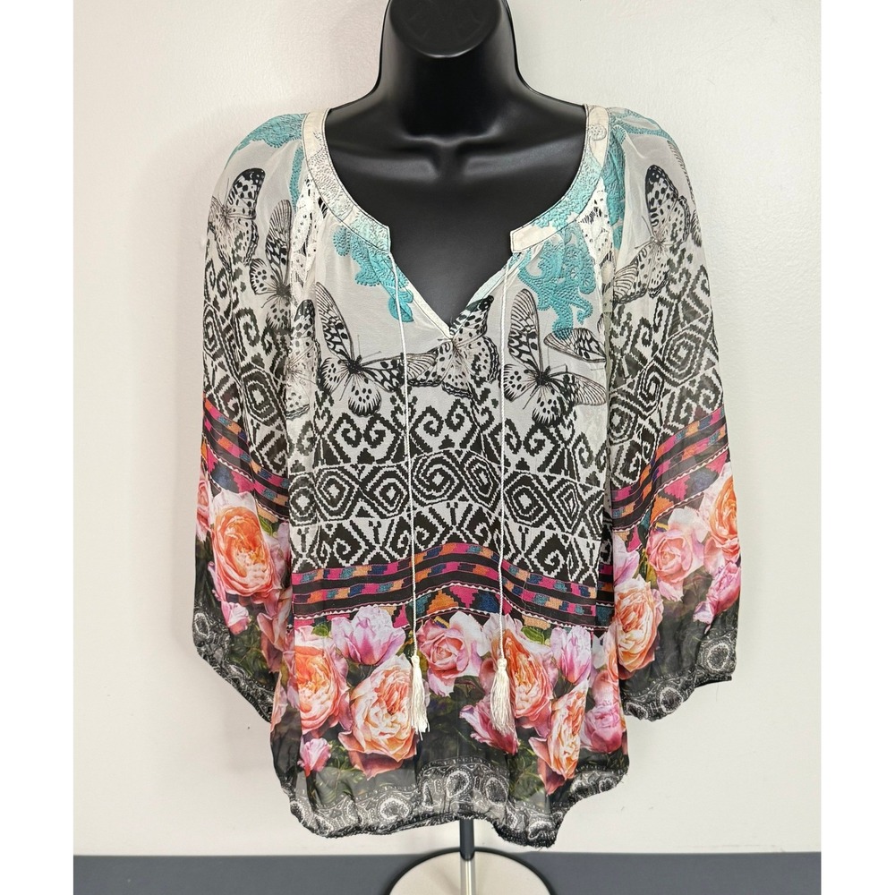 Olive Hill Women's Floral Mixed Print 3/4 Sleeve Boho Tunic Top Multi Medium